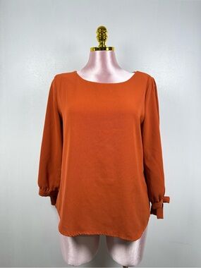 Milk & Honey Blouse Orange Long Sleeve Tie Cuff Boat Neck Size Large
